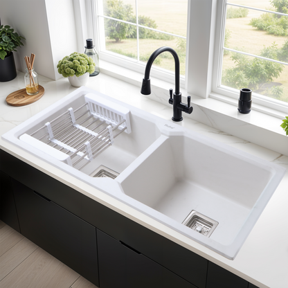 Quartz Double Bowl Kitchen Sink (45 x 20 x 9 inches)