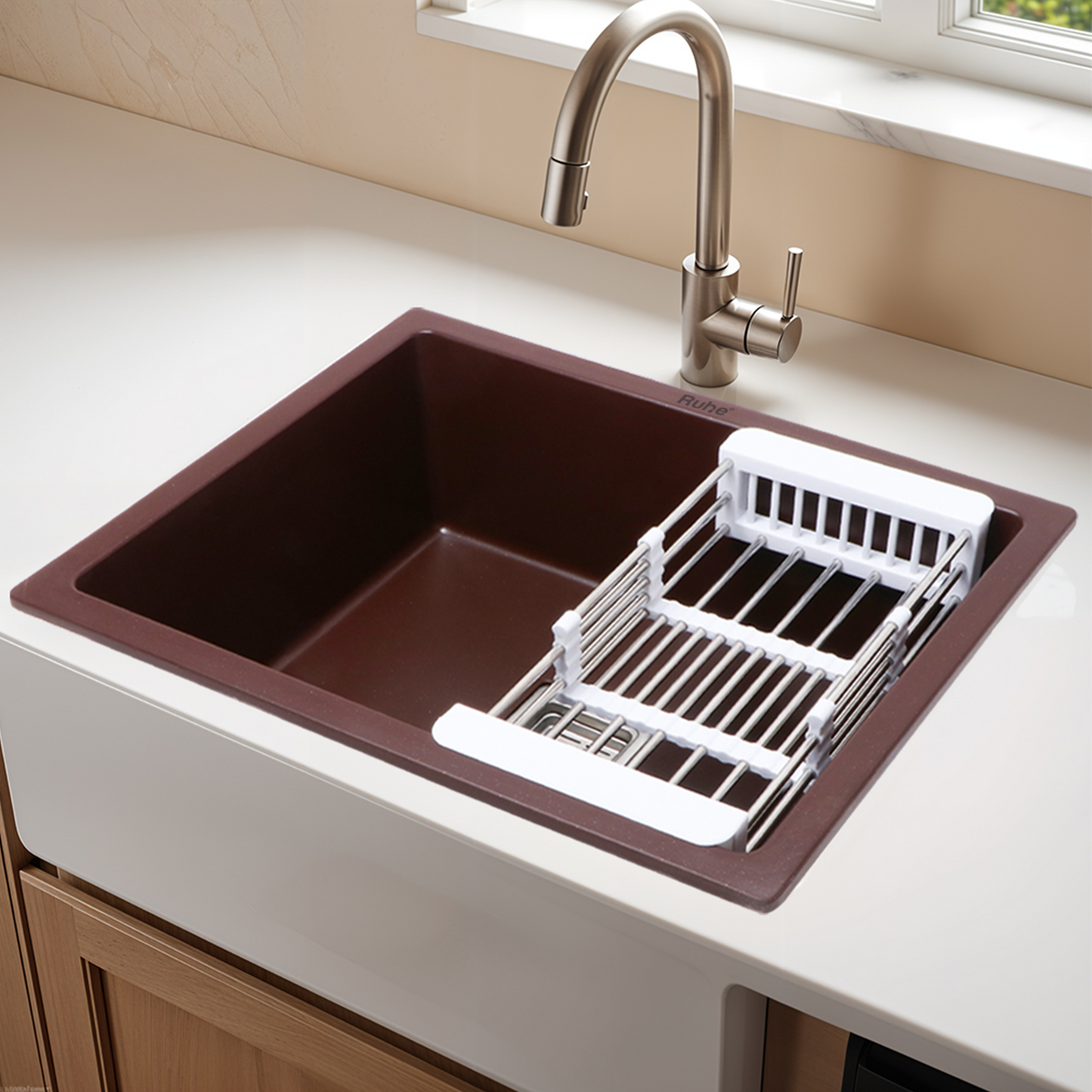 Choco Brown Quartz Single Bowl Kitchen Sink (24 x 18 x 9 Inches)