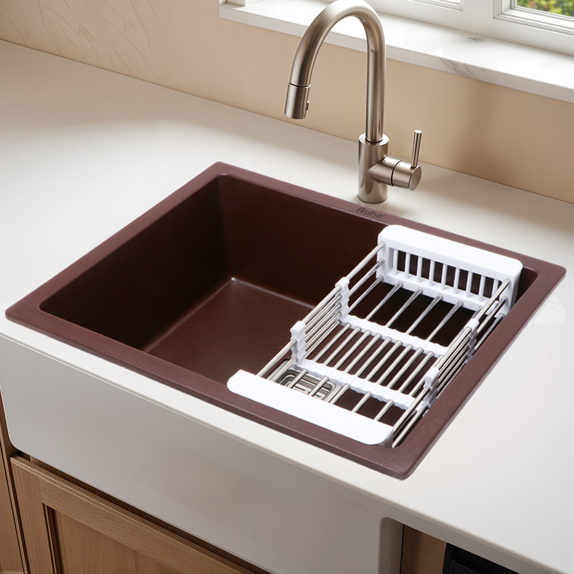 Choco Brown Quartz Single Bowl Kitchen Sink (24 x 18 x 9 Inches)