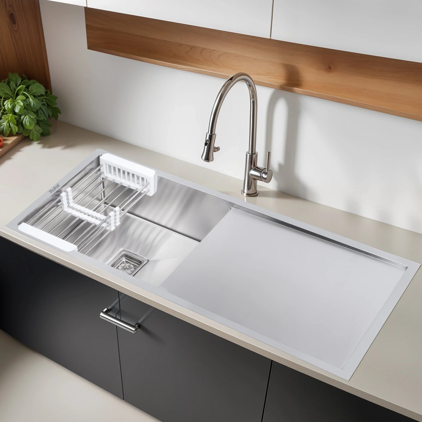 Handmade Single Bowl with Drainboard Kitchen Sink (45 x 20 x 10 Inches)