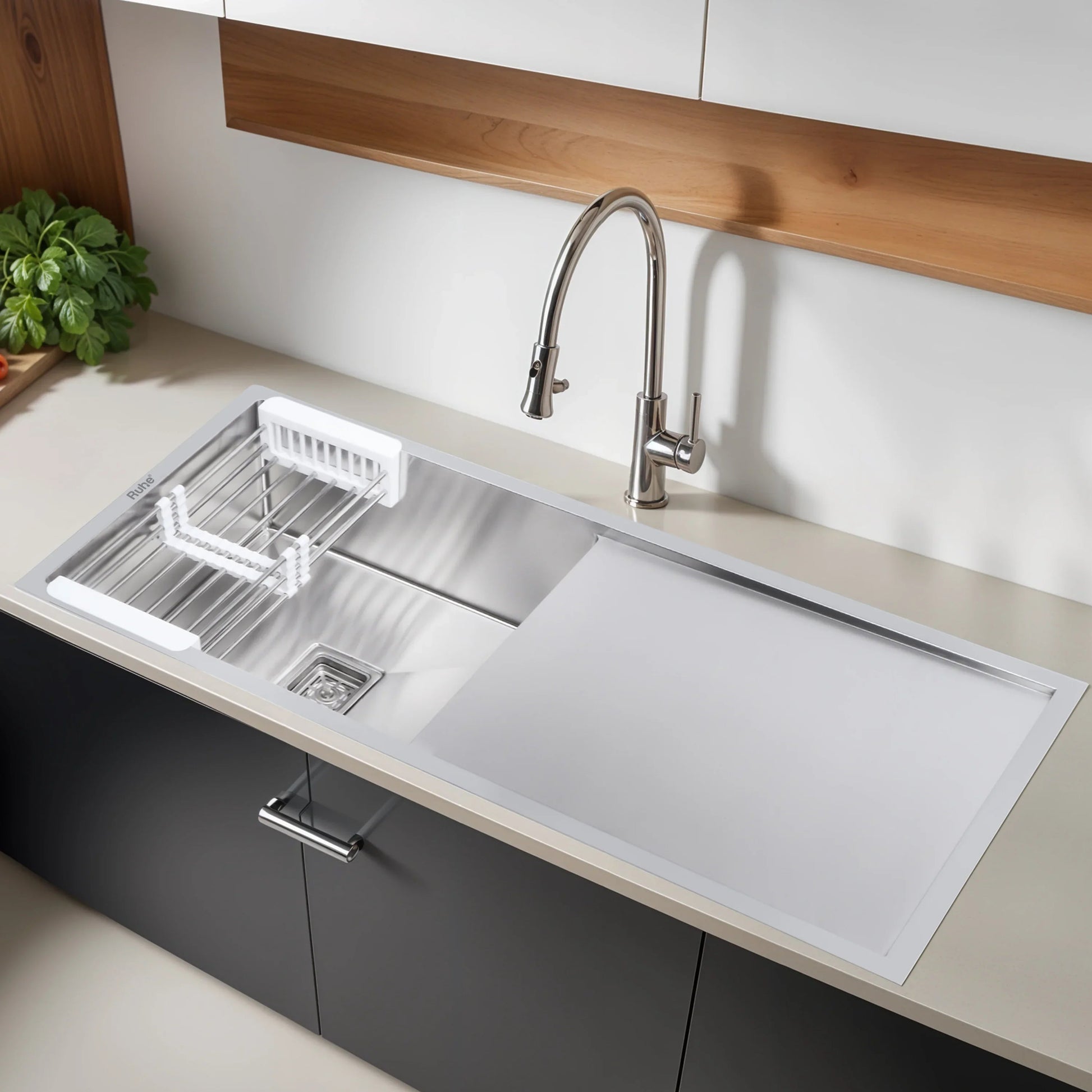Handmade Single Bowl with Drainboard Kitchen Sink (45 x 20 x 10 Inches)