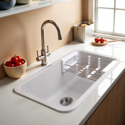 Sand Pluto Quartz Single Bowl Kitchen Sink (31 x 19 x 9 Inches) 