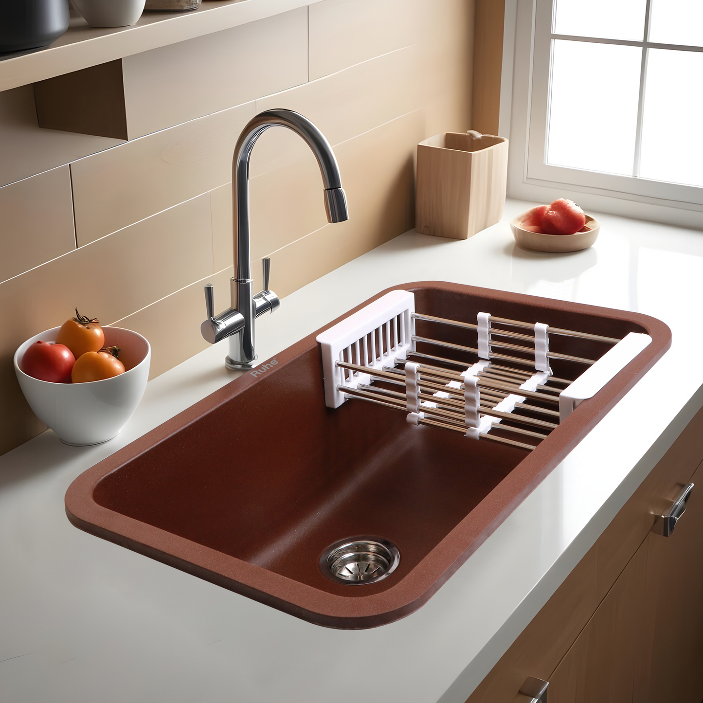 Choco Brown Quartz Single Bowl Kitchen Sink (31 x 19 x 9 Inches)