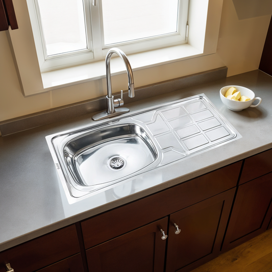 Oval Single Bowl with Drainboard Premium Kitchen Sink (45 x 20 x 9 Inches)