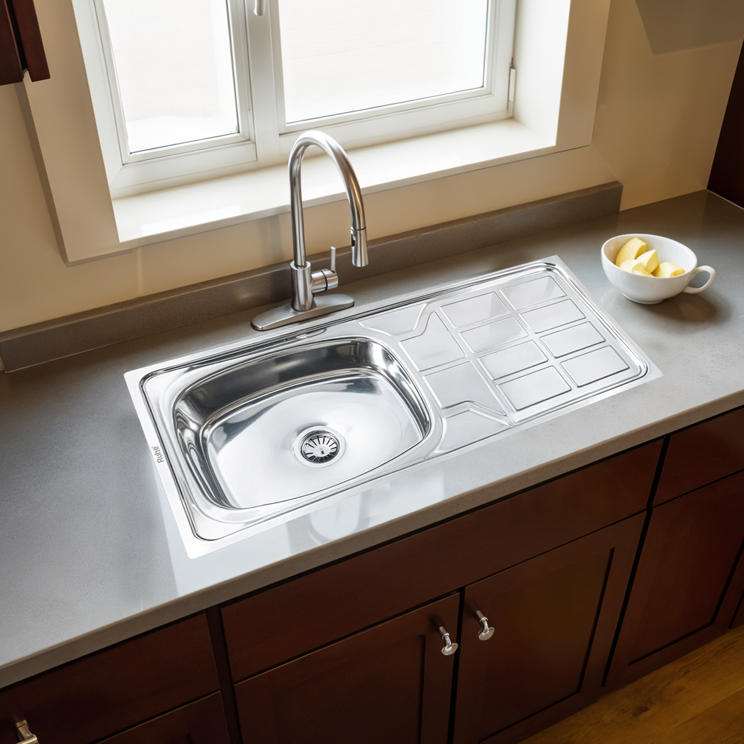 Oval Single Bowl with Drainboard Kitchen Sink (45 x 20 x 9 Inches)