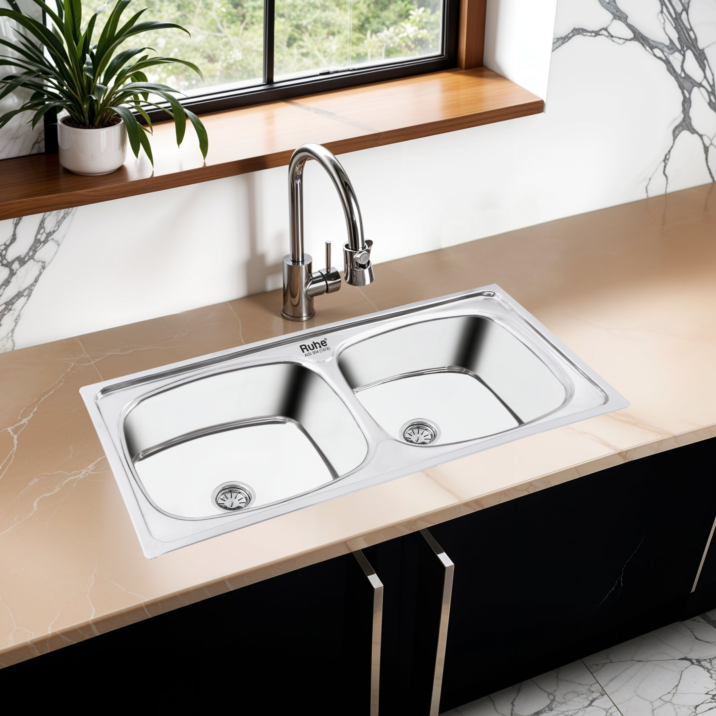 Double Bowl Kitchen Sink (45 x 20 x 9 Inches)
