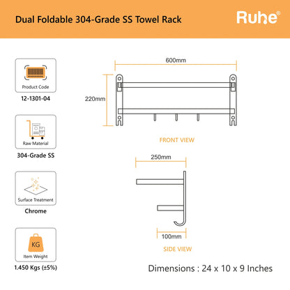 Dual Foldable 304-Grade Towel Rack (24 Inches)