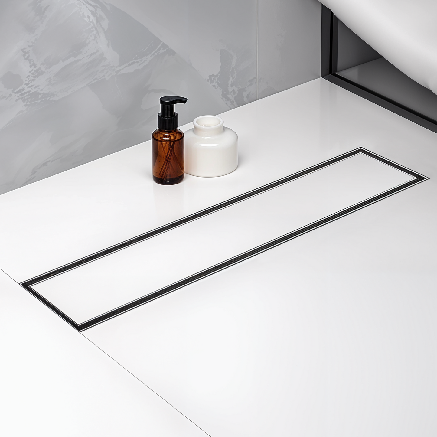 Marble-Insert Shower Drain Channel (4 Inches)