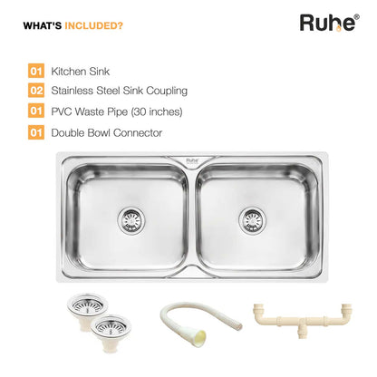 Double Bowl Kitchen Sink 304-Grade (37 x 18 x 8 Inches)