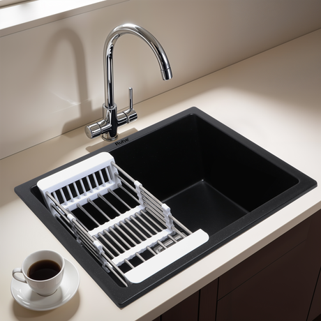 Black Quartz Single Bowl Kitchen Sink (24 x 18 x 9 Inches)