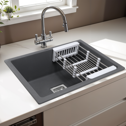 Smoke Grey Quartz Single Bowl Kitchen Sink (24 x 18 x 9 Inches)