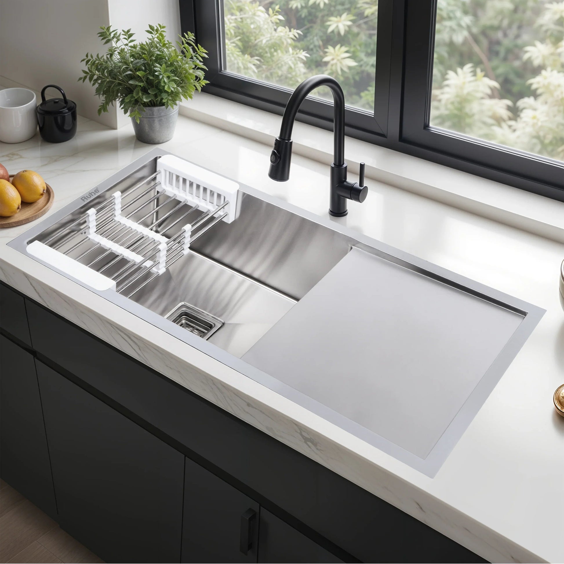 Handmade Single Bowl with Drainboard Kitchen Sink (37 x 18 x 10 Inches)