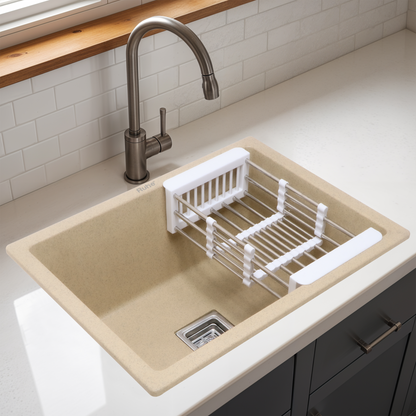 Sand Choco Quartz Single Bowl Kitchen Sink (24 x 18 x 9 Inches)