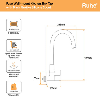 Pavo Wall Mount Kitchen Sink Tap with Coloured Flexible Silicone Spout