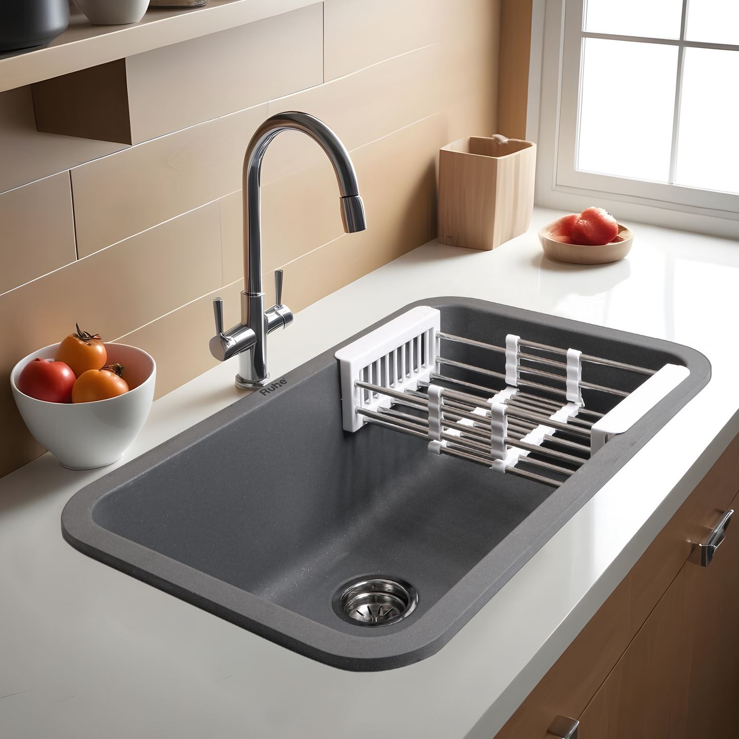 Smoke Grey Quartz Single Bowl Kitchen Sink (31 x 19 x 9 Inches) 