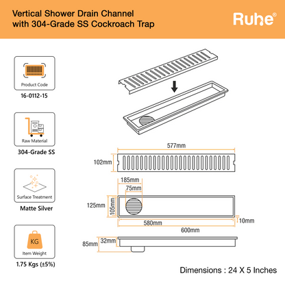 Vertical Shower Drain Channel (5 Inches)