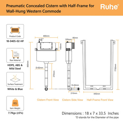 Pneumatic Concealed Cistern for Western Commode with Half Frame