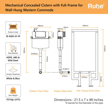 Mechanical Concealed Cistern for Western Commode with Full Frame