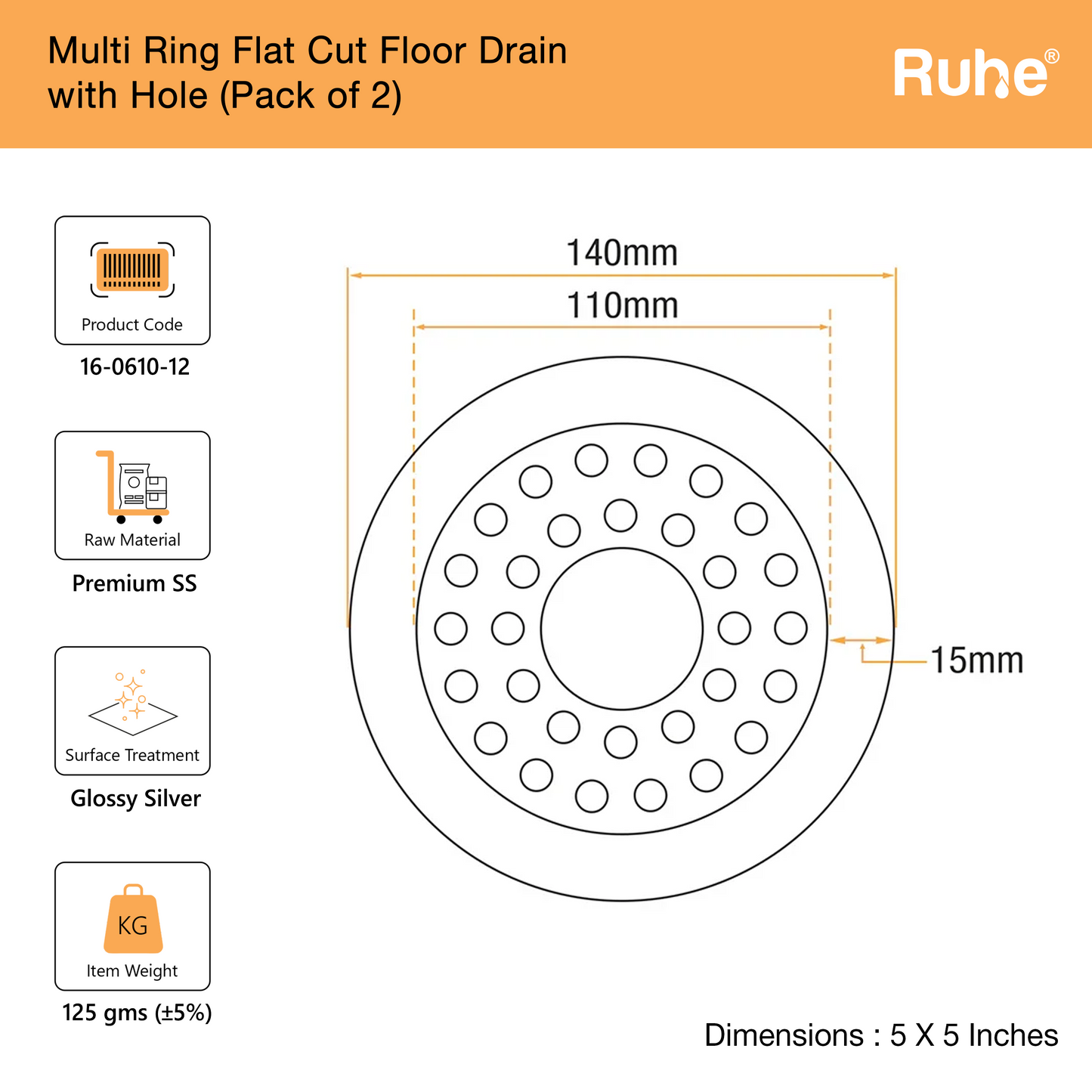 Multi Ring Flat Cut Floor Drain (5 1/2 Inches)