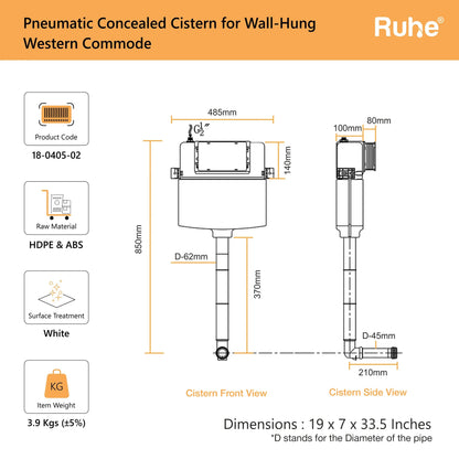 Pneumatic Concealed Cistern for Western Commode