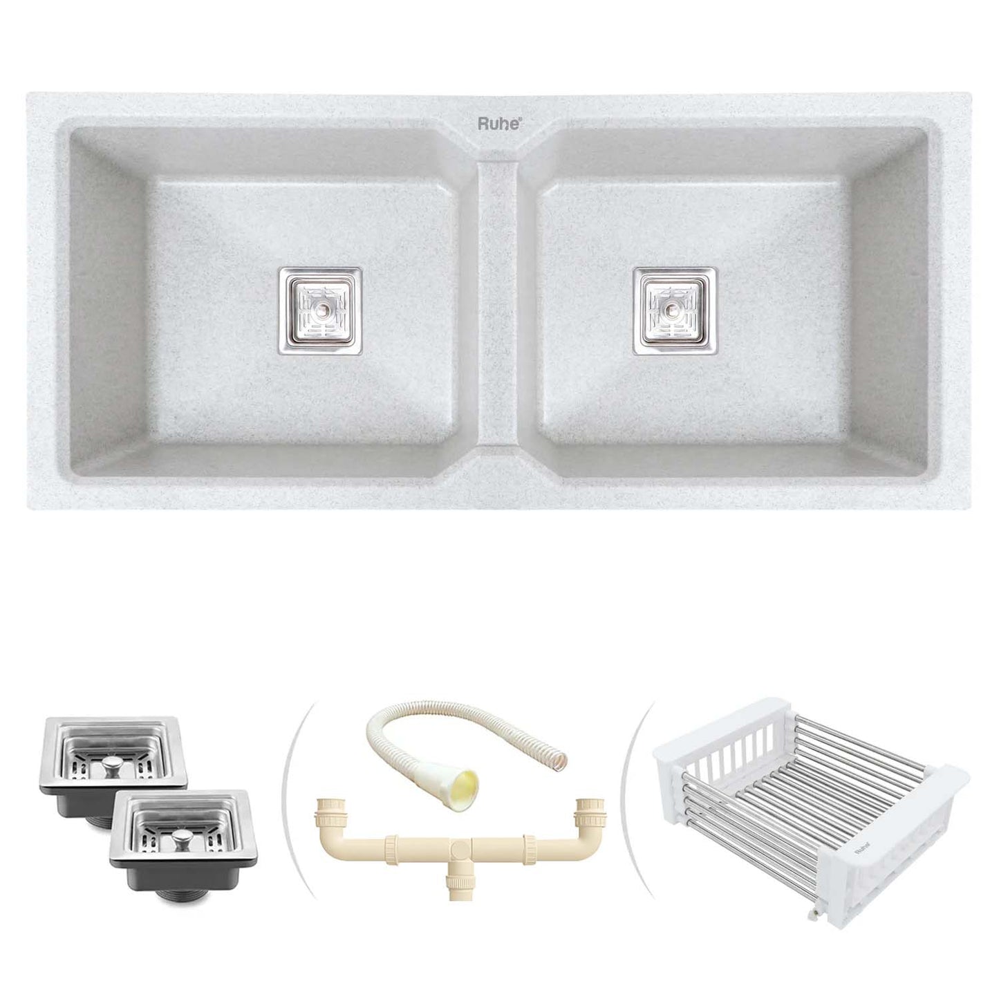 Quartz Double Bowl Black Kitchen Sink (45 x 20 x 9 inches)
