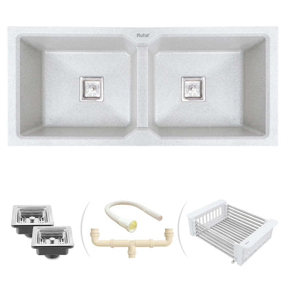 Quartz Double Bowl Black Kitchen Sink (45 x 20 x 9 inches)