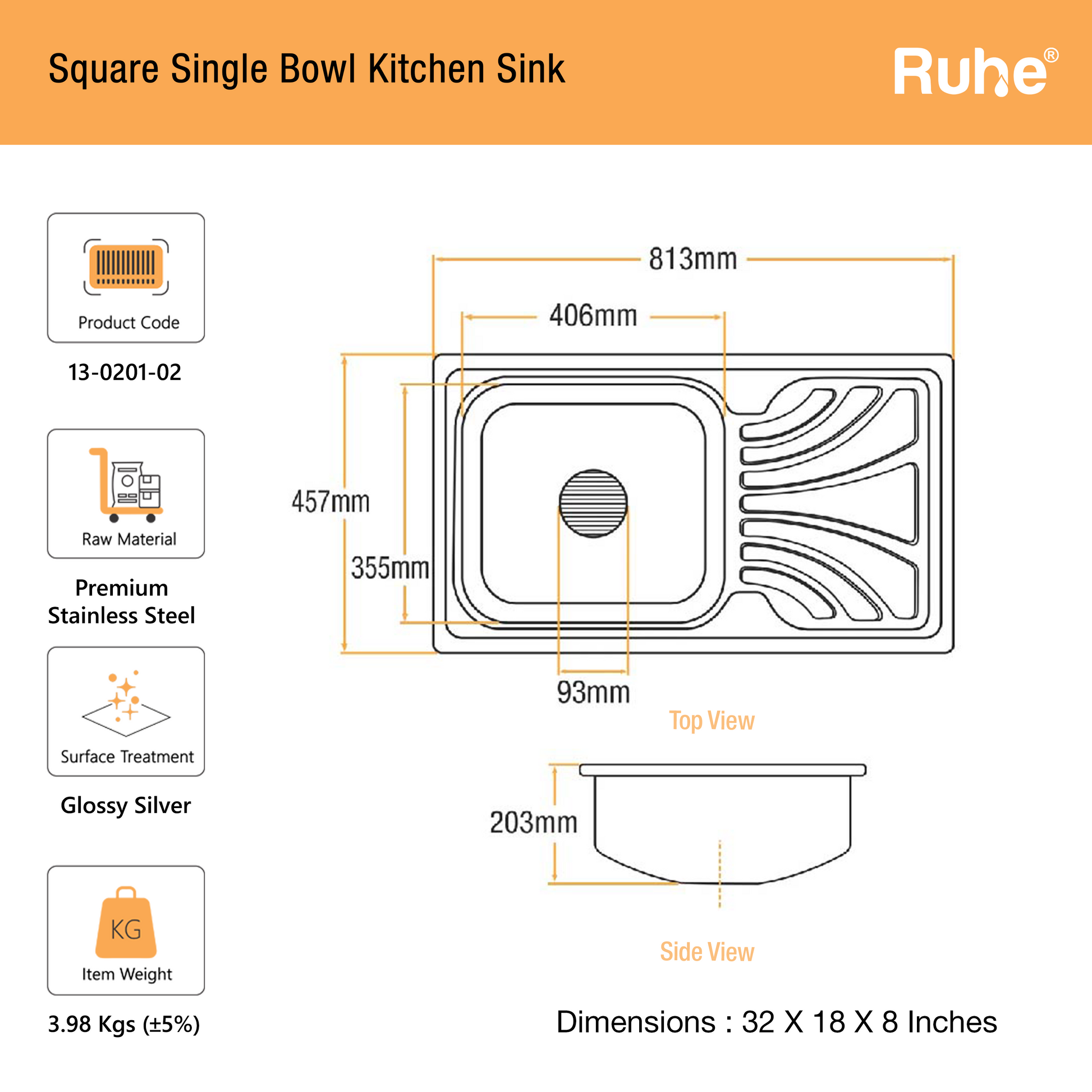 Double Bowl Kitchen Sink (32 x 20 x 8 Inches)(Dimensions)