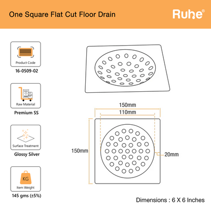 One Square Flat Cut Floor Drain