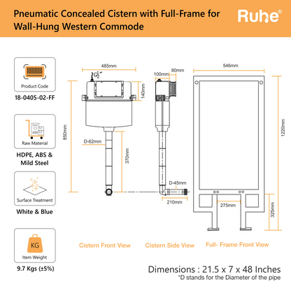 Pneumatic Concealed Cistern for Western Commode with Full Frame
