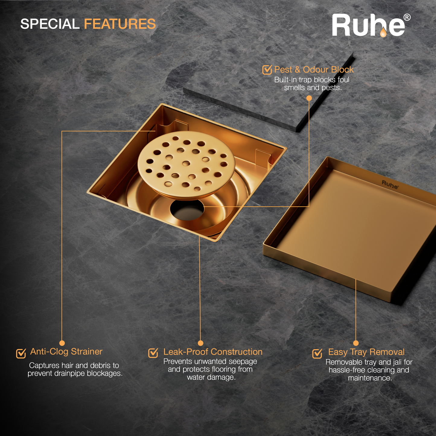 Tile-Insert Shower Drain Channel (6 x 6 Inches)