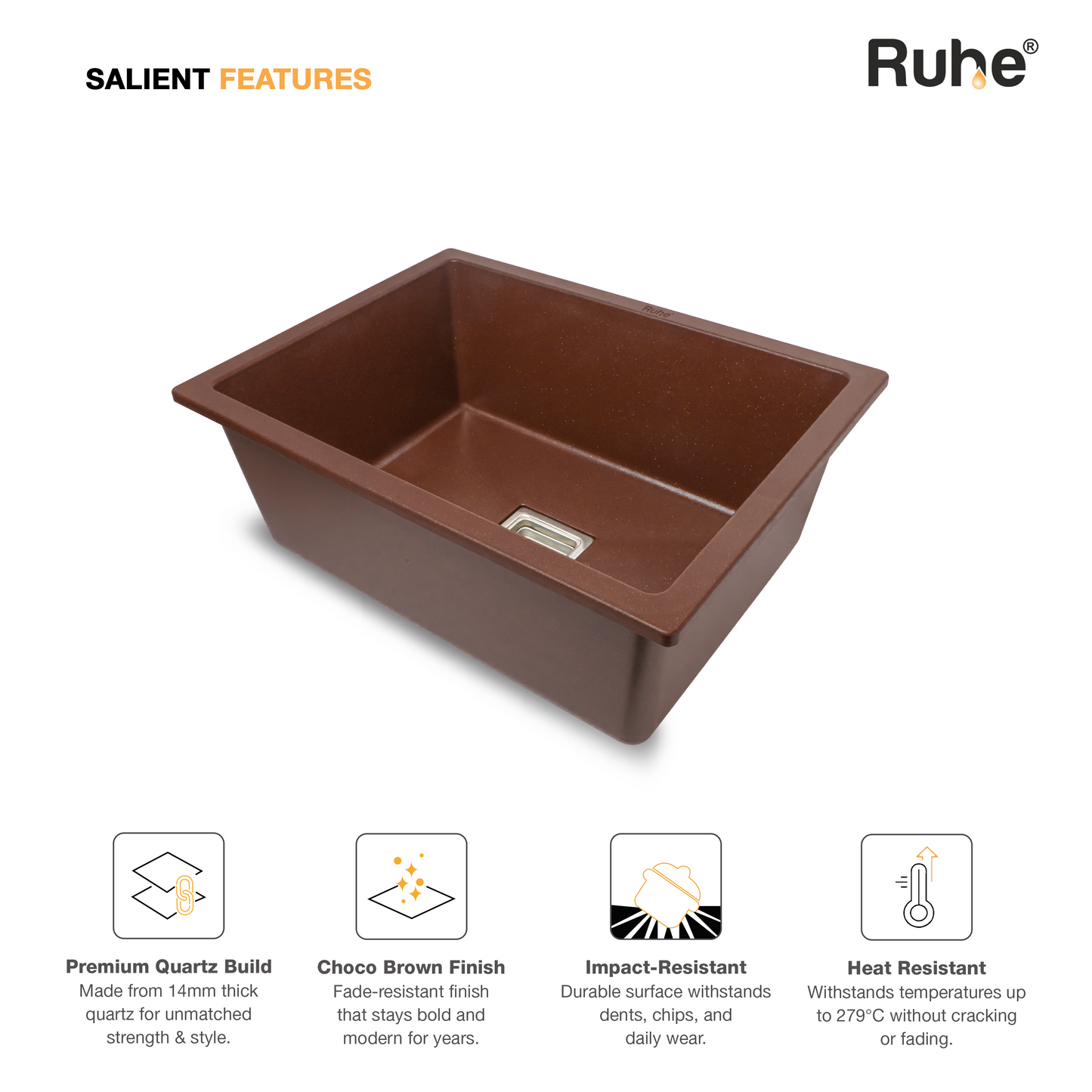 Choco Brown Quartz Single Bowl Kitchen Sink (24 x 18 x 9 Inches) (Features)