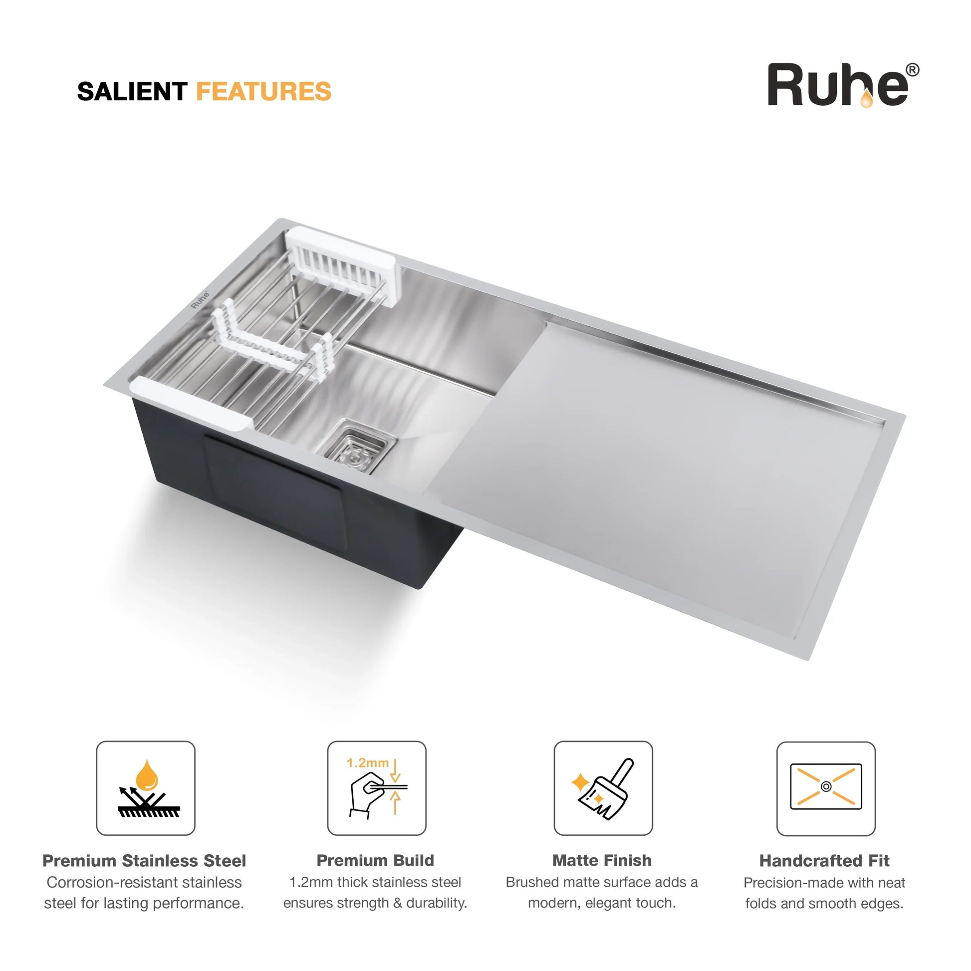 Handmade Single Bowl with Drainboard Kitchen Sink (45 x 20 x 10 Inches) (Features)