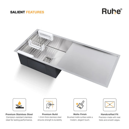 Handmade Single Bowl with Drainboard Kitchen Sink (45 x 20 x 10 Inches) (Features)