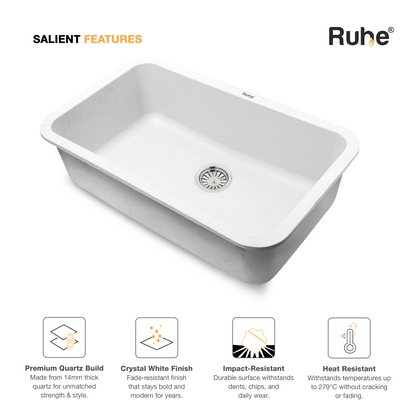 Crystal White Quartz Single Bowl Kitchen Sink (31 x 19 x 9 Inches) (Salient Features)