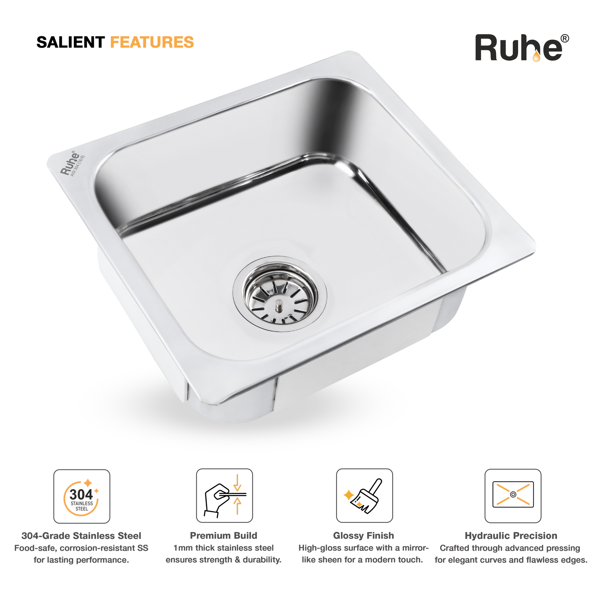 Single Bowl Kitchen Sink (24 x 18 x 9 Inches) (Features)