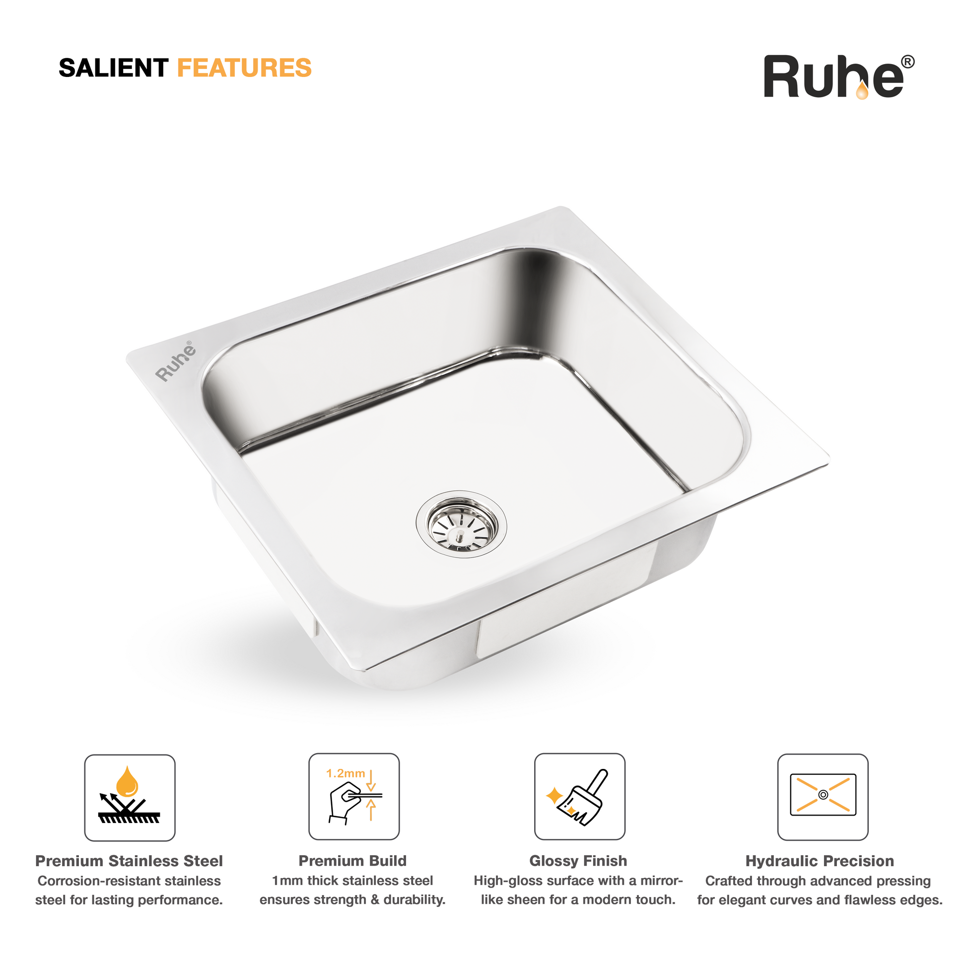 Single Bowl Kitchen Sink (24 x 18 x 9 Inches) (Features)