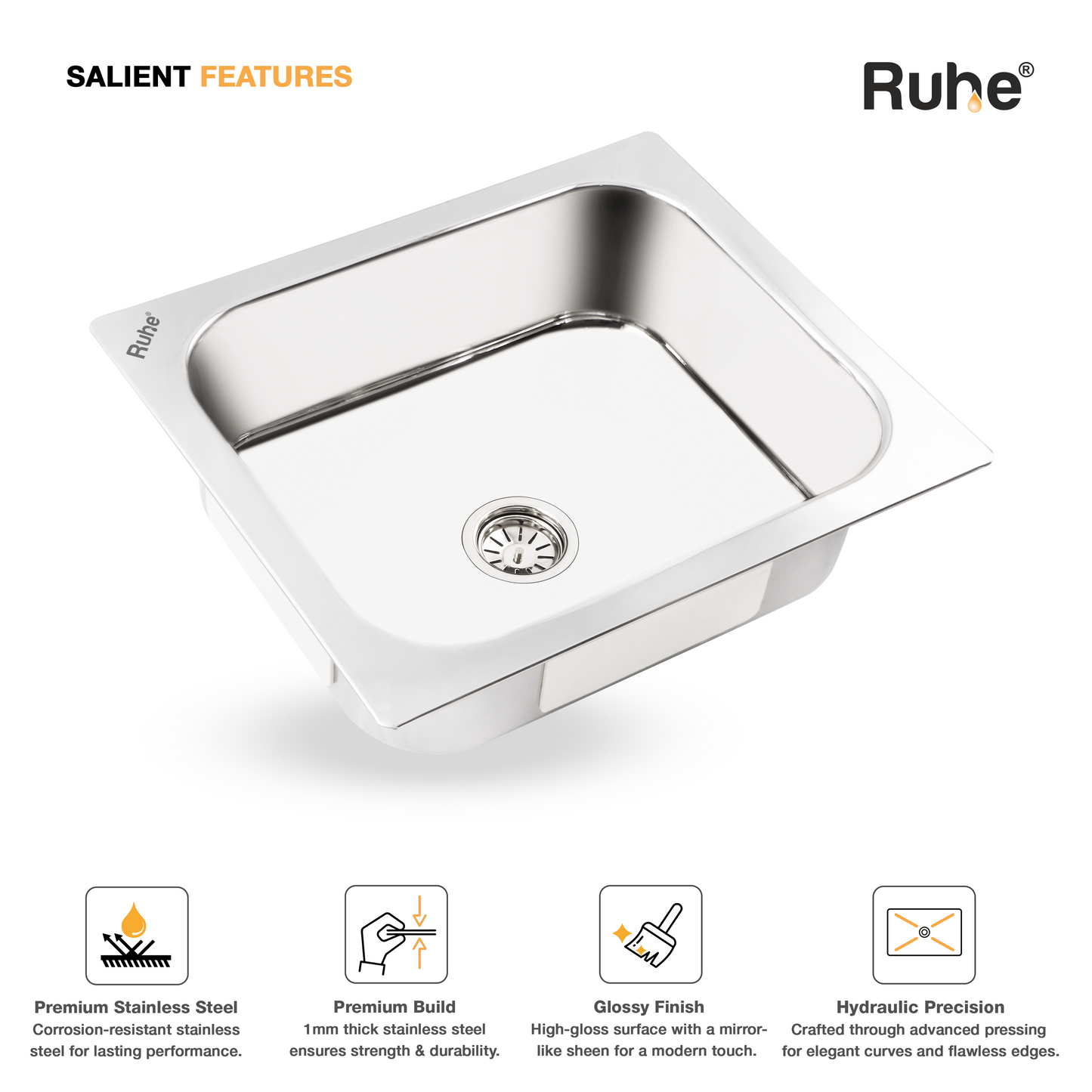 Single Bowl Kitchen Sink (24 x 18 x 9 Inches)(Salient Features)
