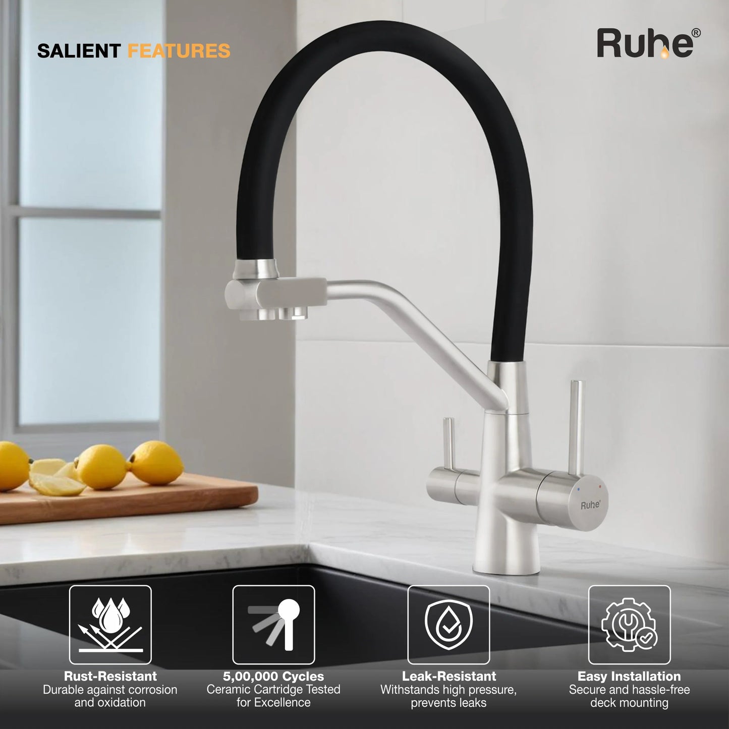 Wind Table Mount Sink Mixer Faucet with RO Water Supply