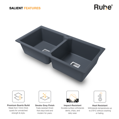 Quartz Double Bowl Black Kitchen Sink (45 x 20 x 9 inches)