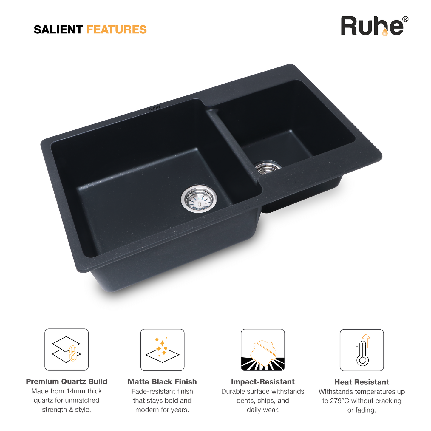 Quartz Double Bowl Kitchen Sink (34 x 20 x 9 inches)
