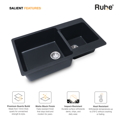 Quartz Double Bowl Kitchen Sink (34 x 20 x 9 inches)