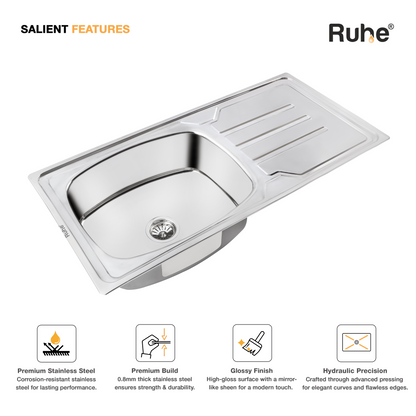 Oval Single Bowl with Drainboard Kitchen Sink (42 x 20 x 9 Inches)(Salient Features)