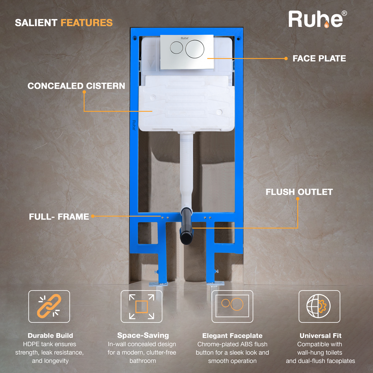 Pneumatic Concealed Cistern for Western Commode with Full Frame