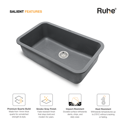 Smoke Grey Quartz Single Bowl Kitchen Sink (31 x 19 x 9 Inches) (Salient Features)