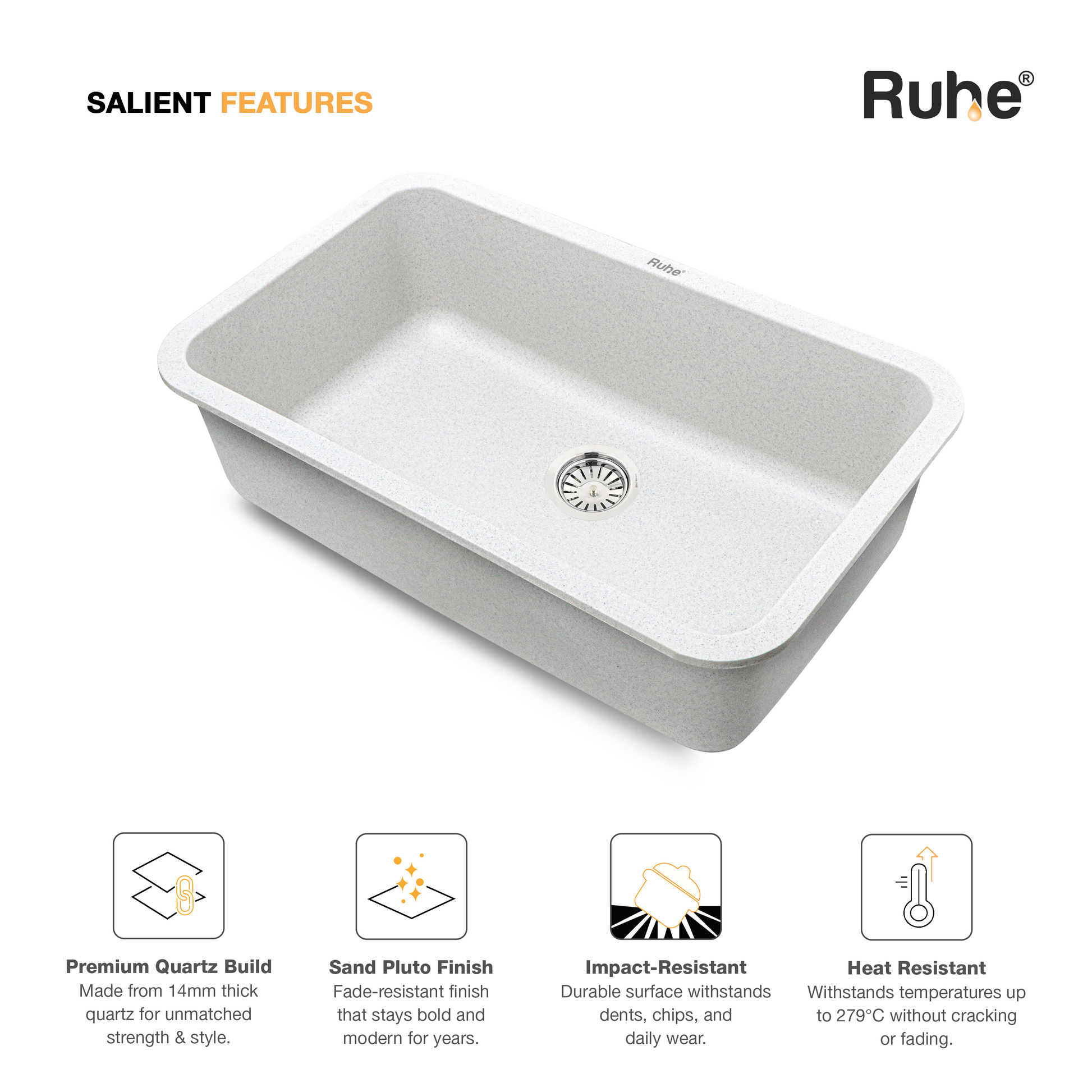 Sand Pluto Quartz Single Bowl Kitchen Sink (31 x 19 x 9 Inches) (Salient Features)