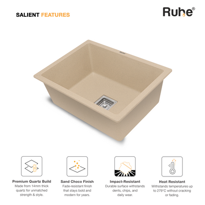 Sand Choco Quartz Single Bowl Kitchen Sink (24 x 18 x 9 Inches) (Features)