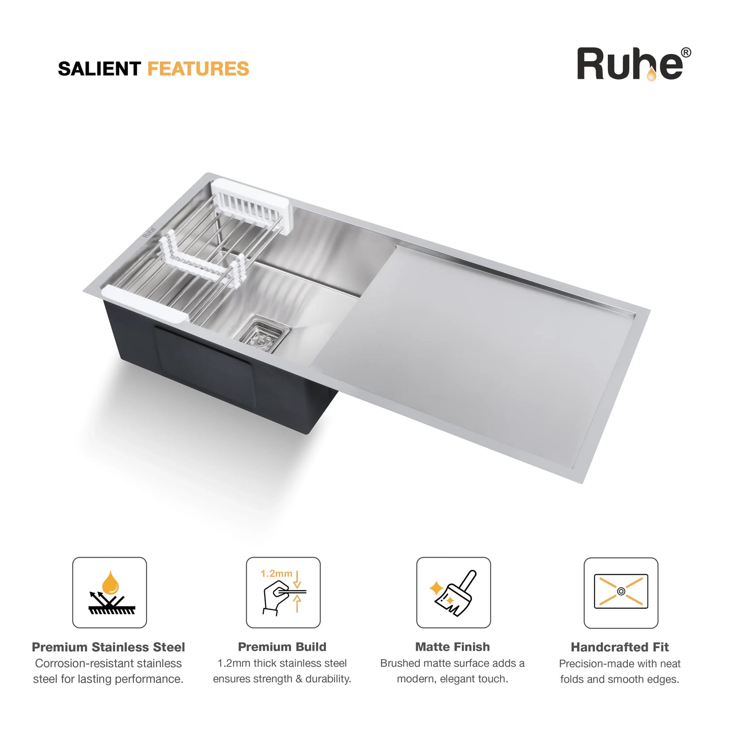 Handmade Single Bowl with Drainboard Kitchen Sink (37 x 18 x 10 Inches) (Features)