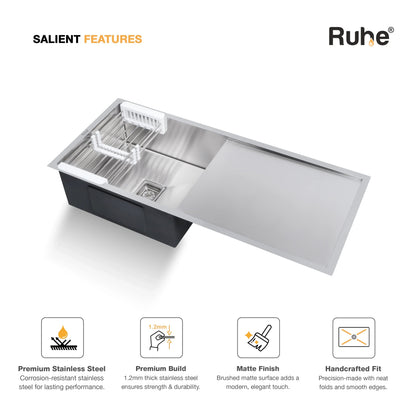 Handmade Single Bowl with Drainboard Kitchen Sink (37 x 18 x 10 Inches) (Features)