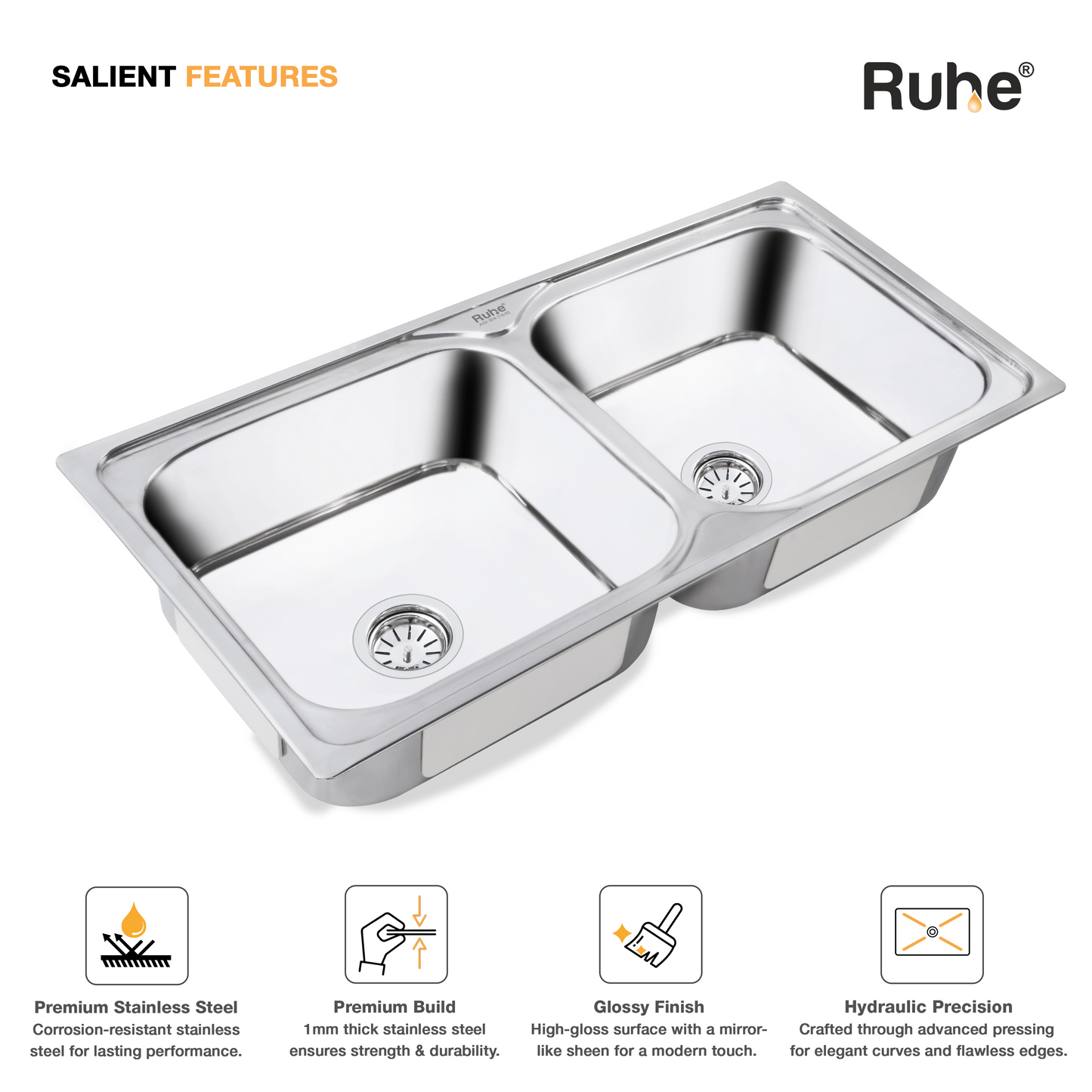 Double Bowl Kitchen Sink (37 x 18 x 8 Inches)