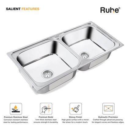 Double Bowl Kitchen Sink (37 x 18 x 8 Inches)